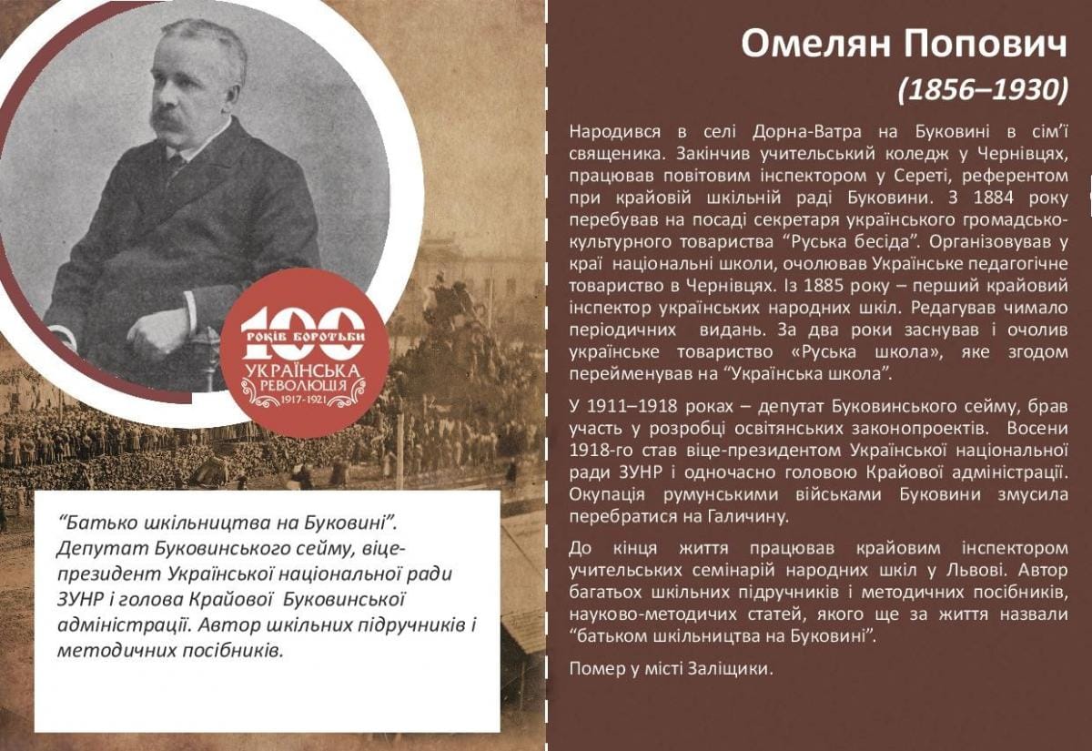 Омельян Попович-Історія в школі