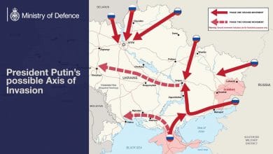 Міністерство оборони Великобританії опублікувало карту, на якій показало можливі напрями вторгнення російських військ в Україну.