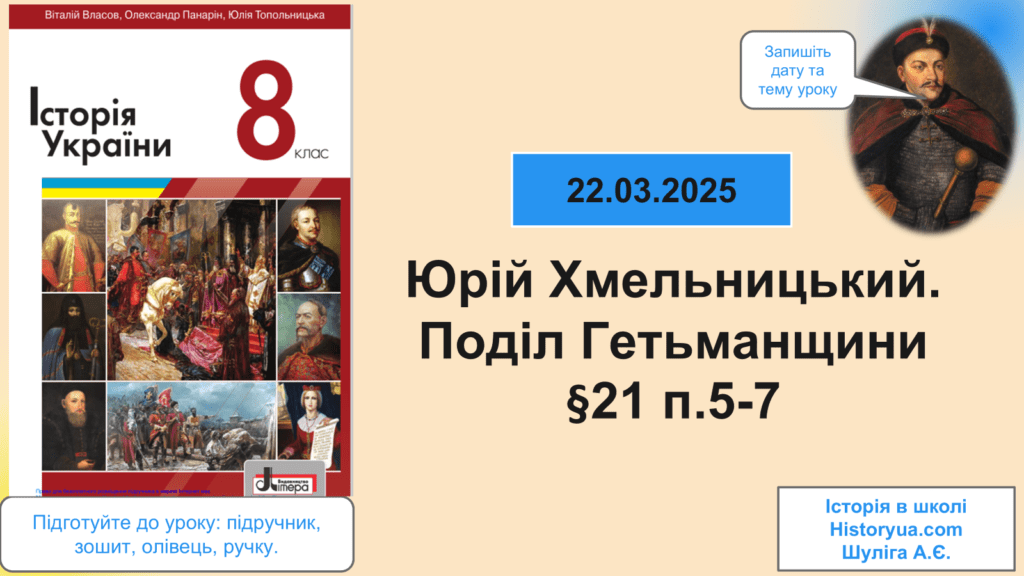 Юрій Хмельницький. Поділ Гетьманщини-Історія в школі