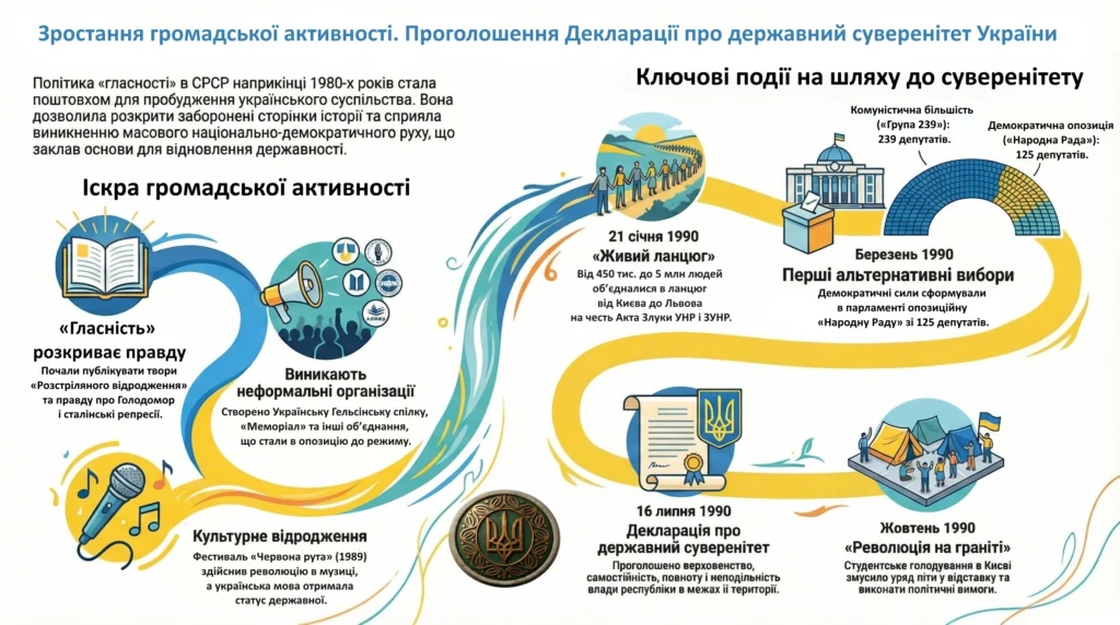 Інфографіка. Зростання громадської активності. Проголошення Декларації про державний суверенітет України
